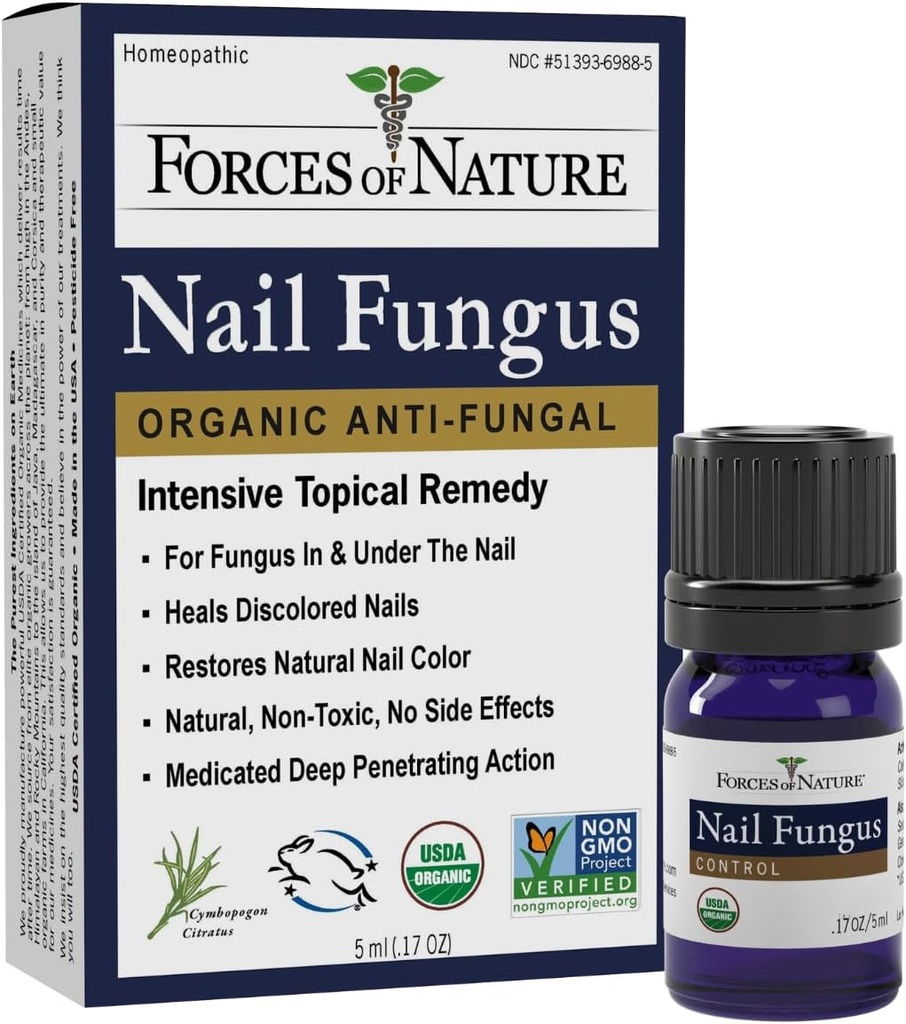 Kräfte der Natur Nagelpilzbehandlung, Organische antifungale Restauratoren Aussehen von Fingernägeln und Fingernägeln, Homöopathische Medizin für gecrackte, trockene, beschädigte und verfärbte Nägel, 0.17 FL OZ