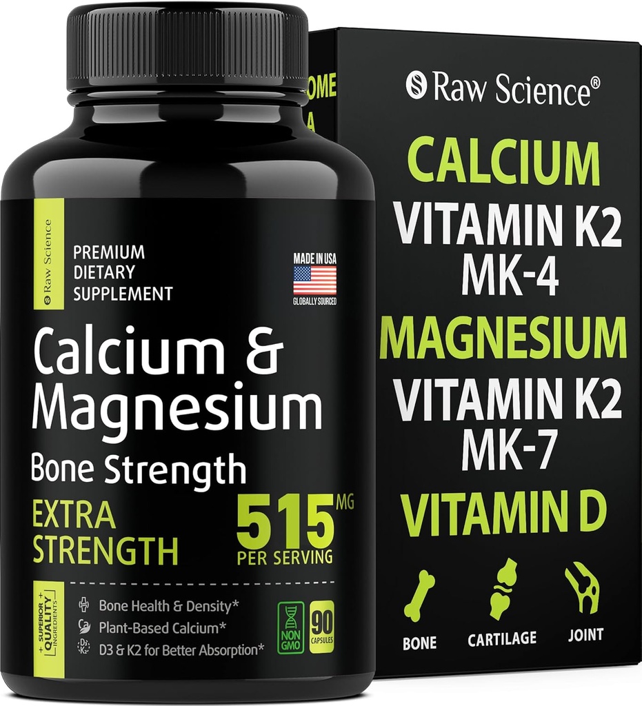 Calciumcitrat mit Vitamin D3 K2 & Magnesium Glycinat - Knochenstärke-Ergänzung - Pflanzenbasierte Kalzium-Ergänzungen für Frauen & Männer - Magnesium und Calcium D3 K2 Pillen für Knochengesundheit - 90 Kapseln