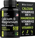 Citrate de calcium avec vitamine D3 K2 et glycinate de magnésium - Supplément de résistance aux os - Suppléments de calcium à base de plantes pour les femmes et les hommes - Pills de magnésium et de calcium D3 K2 pour la santé des os - 90 capsules