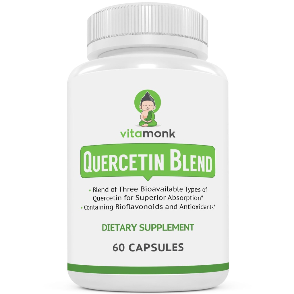 Complexe VitaMonk Quercetin - 3 Formes Bioactives de Quercetin - Isoquercetin, Quercetin Dihydrate et Quercetin Phytosome - pour Absorption Supérieure - Quercetin 500mg Capsules - Quercetin avec Bromelain