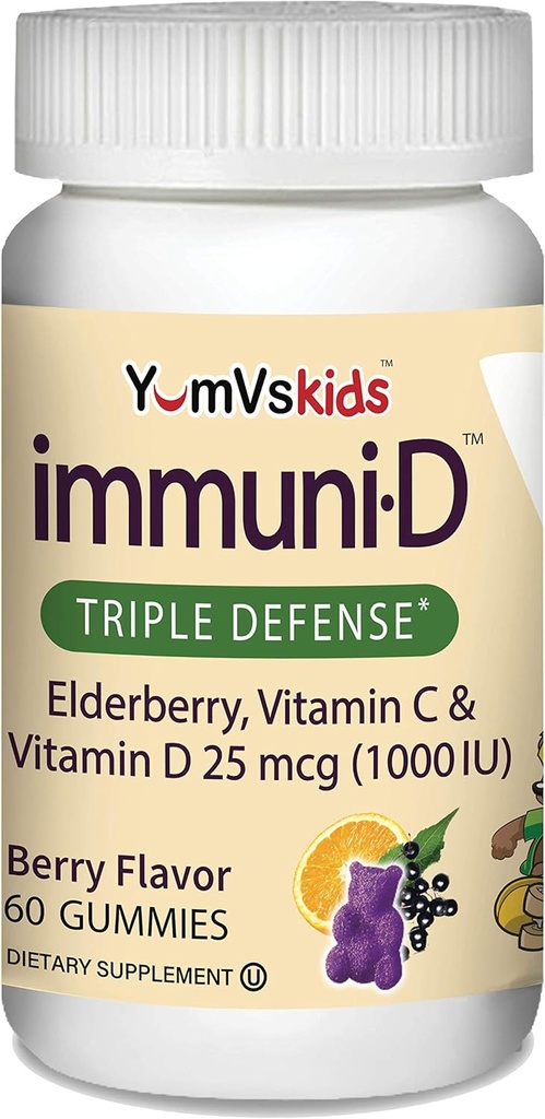 ImmuniD Elderberry Gummies für Kinder von YumVs | Immununterstützung, Vitamin C & Vitamin D | Complete Immune System Support | Natürliche Berry Flavor Chewables-60 Count | Vitamin C und D für Kinder