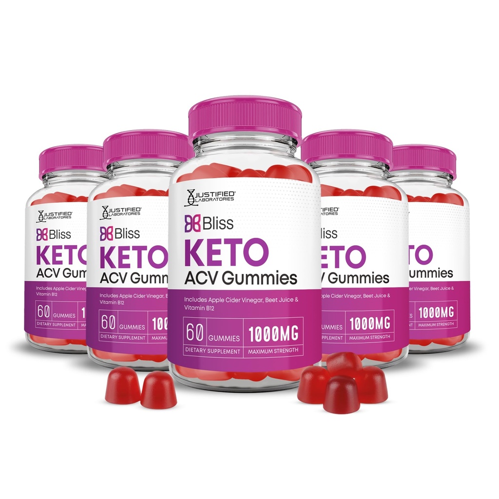 Justified Laboratories (5 Pack Bliss Keto ACV Gummis Advanced Formula 1000MG X 10 Bliss Boost Formuliert mit Granatapfelsaft Pulver B12 Vegan Non GMO 300 Gummys