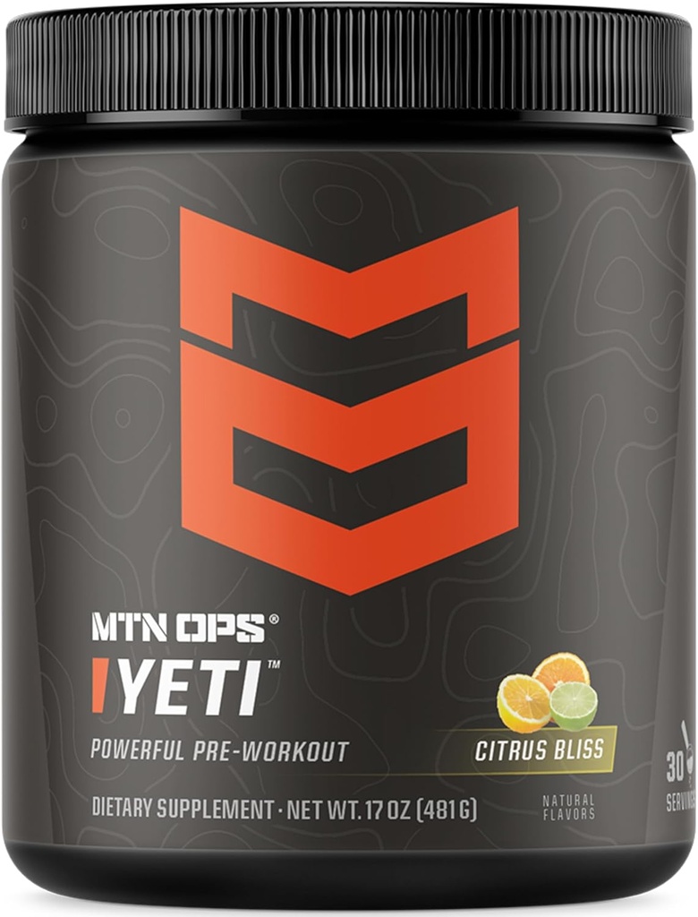 MTN OPS Yeti Pre-Workout Powder Energy Drink mit Kreatin, 200mg Koffein & BCAAs mit Beta Alanine, 30-Serving Tub, Citrus Bliss