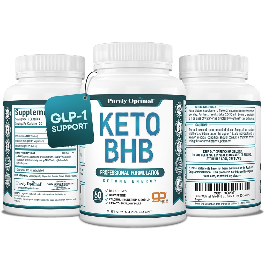 Purely Optimal Keto BHB Kapseln – Exogene Keton Pillen für Ketosis-Unterstützung, nachhaltige Energie, Fokus & Stoffwechsel – für Frauen & Männer, 60 Kapseln