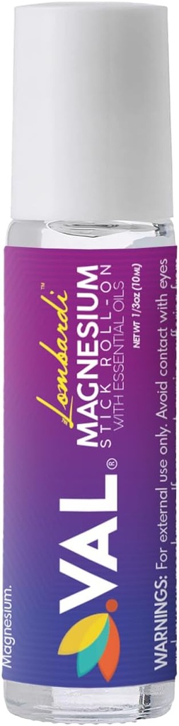 VAL Lombardi Magnesium Stick Rollon mit Pfefferminz und anderen ätherischen Ölen - Kühlkomfort für Ihren Kopf. Metallwalze. Made in The USA. 10 ml.