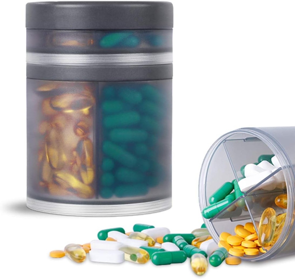 Extra große Ergänzung Organizer und tragbare Pille Case mit 8 Komponenten Doppelschicht Medizin Spender Monatliche Vitamine Organizer Pill Bottle,Gray