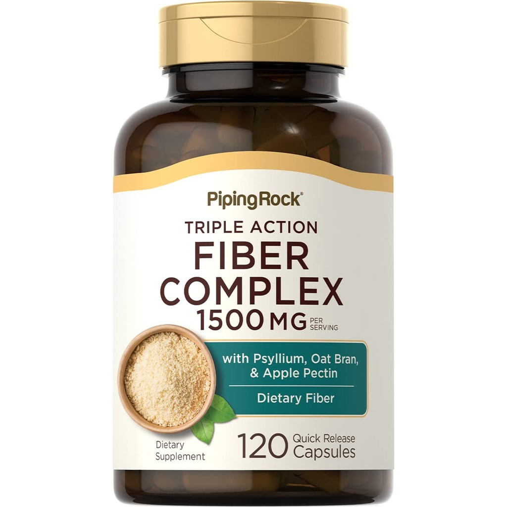 Piping Rock Fiber Complex Supplement | 1500mg | 120 Kapseln | Dreifache Action Pillen | mit Psyllium, Oat Bran und Apple Pectin | Non-GMO, Glutenfrei