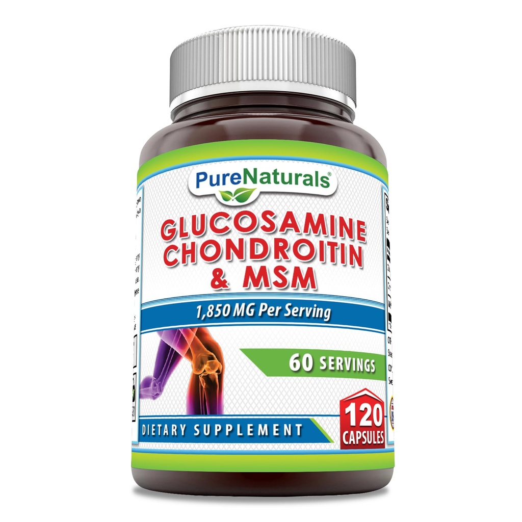 Pure Naturals Glucosamine Chondroitin & MSM Supplement | 1850 Mg pro Servieren | 120 Kapseln | Non-GMO | Gluten-Free | Made in USA