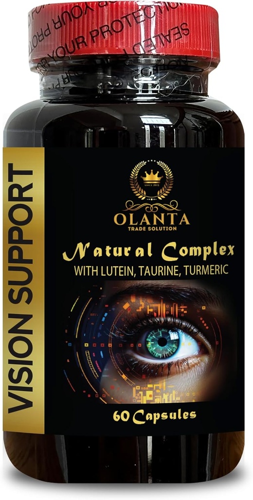 lutein complex - VISION SUPPORT NATURAL COMPLEX - Vision ergänzt bio, Augen Vitamin & Mineral Supplement, Taurin ergänzt Menschen, Milchdistelextrakt - 1 Flasche 60 Kapseln