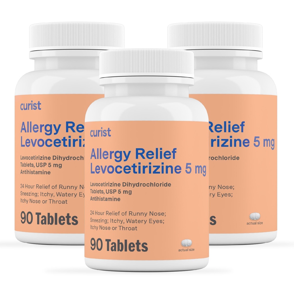 Curist Generic Levocetirizine Dihydrochlorid 5mg Bulk (270 Tabletten), Allergy Pillen, 24 Hour Allergy Relief - Allergiemedizin (3 Packungen von 90 Tabletten)