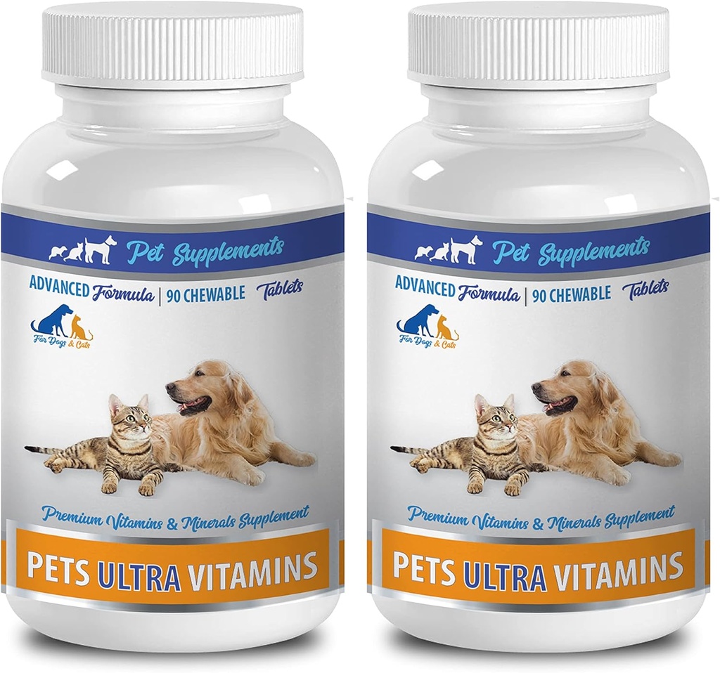 Katze Vitamine und Ergänzungen Pelz - Ultra Vitamine für Haustiere - Hunde und Katzen - Leistungsstarke Mineralien - Katze Kalzium - 2 Flasche (180 Chews)