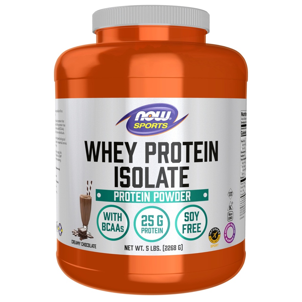 NOW Foods Sports Nutrition, Whey Protein Isolate, 25 G Mit BCAAs, Creamy Chocolate Powder, 5-Pound