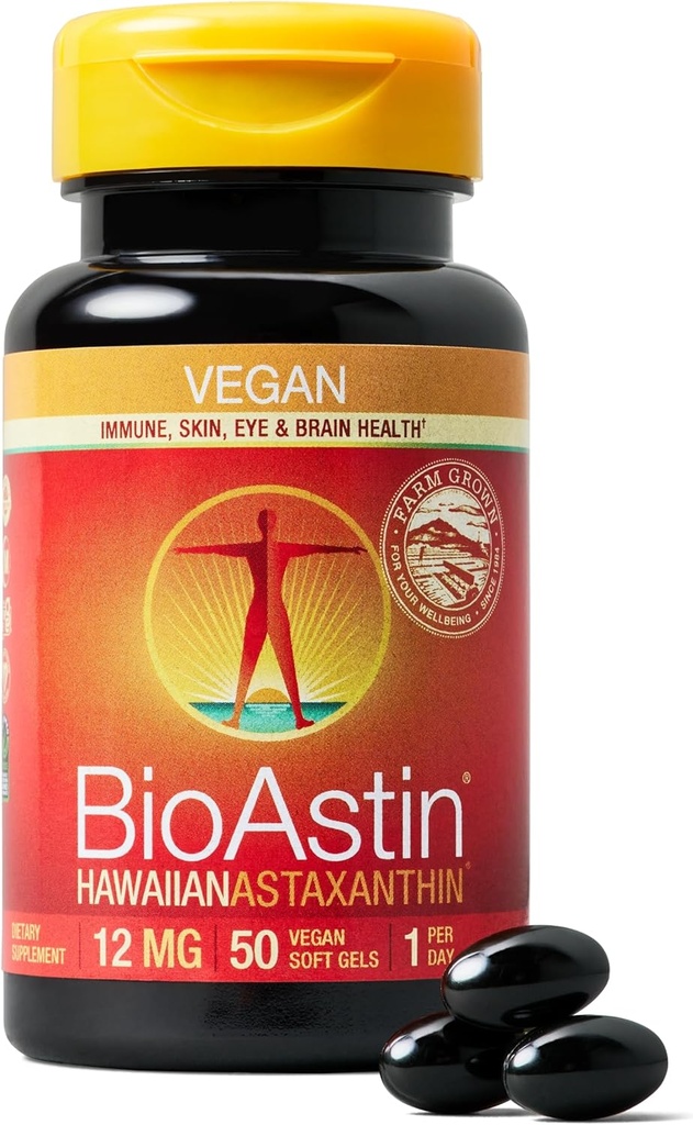 Nutrex Hawaii Vegan BioAstin Hawaiian Astaxanthin - 12mg, 50 Softgels - Farm-Direct Premium Antioxidant Ergänzung zur Unterstützung von Augen-, Haut-, Gelenk- und Immunsystem Gesundheit - Vegan, Non-GMO & Gluten-Free