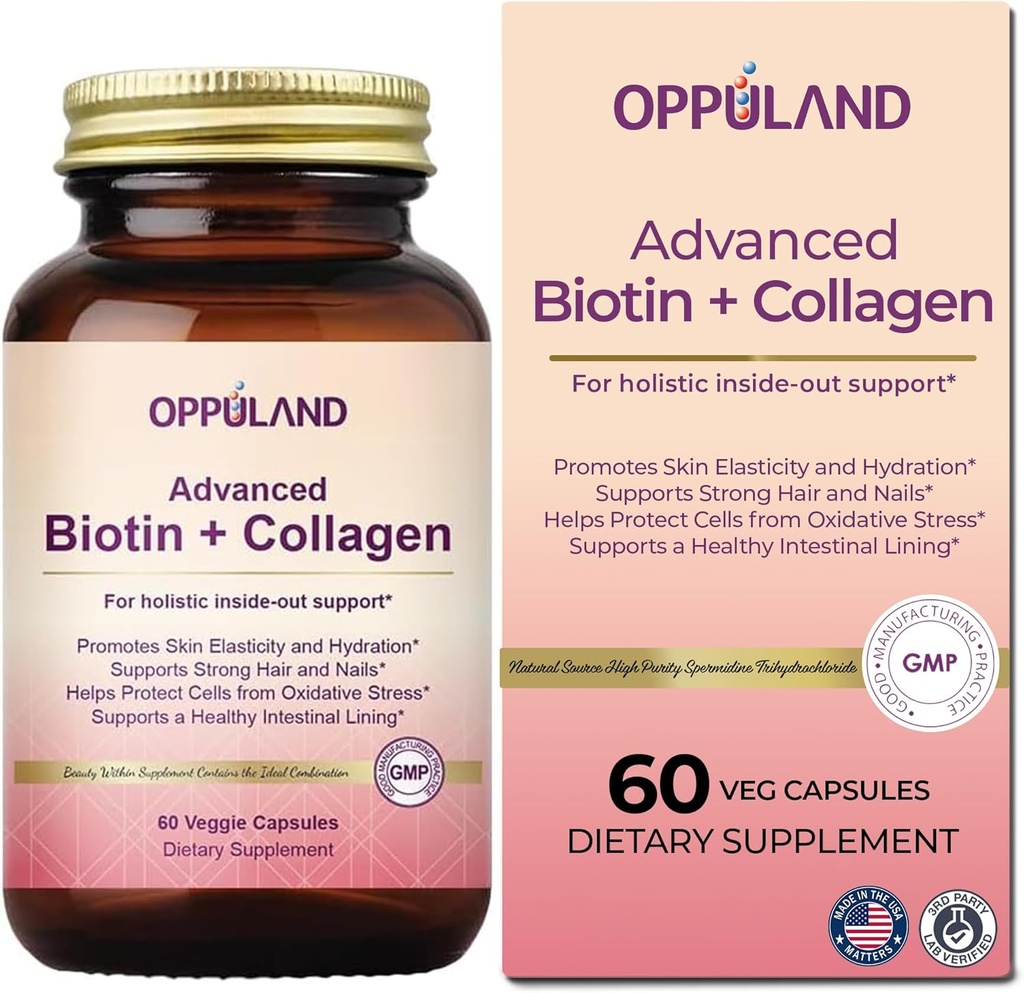 Biotin und Kollagen Ergänzungen-Biotin 5000 mcg + Kollagen für Frauen-Unterstützungen starkes Haar,Nails & Gesunde Haut-60 Veggie Kapseln