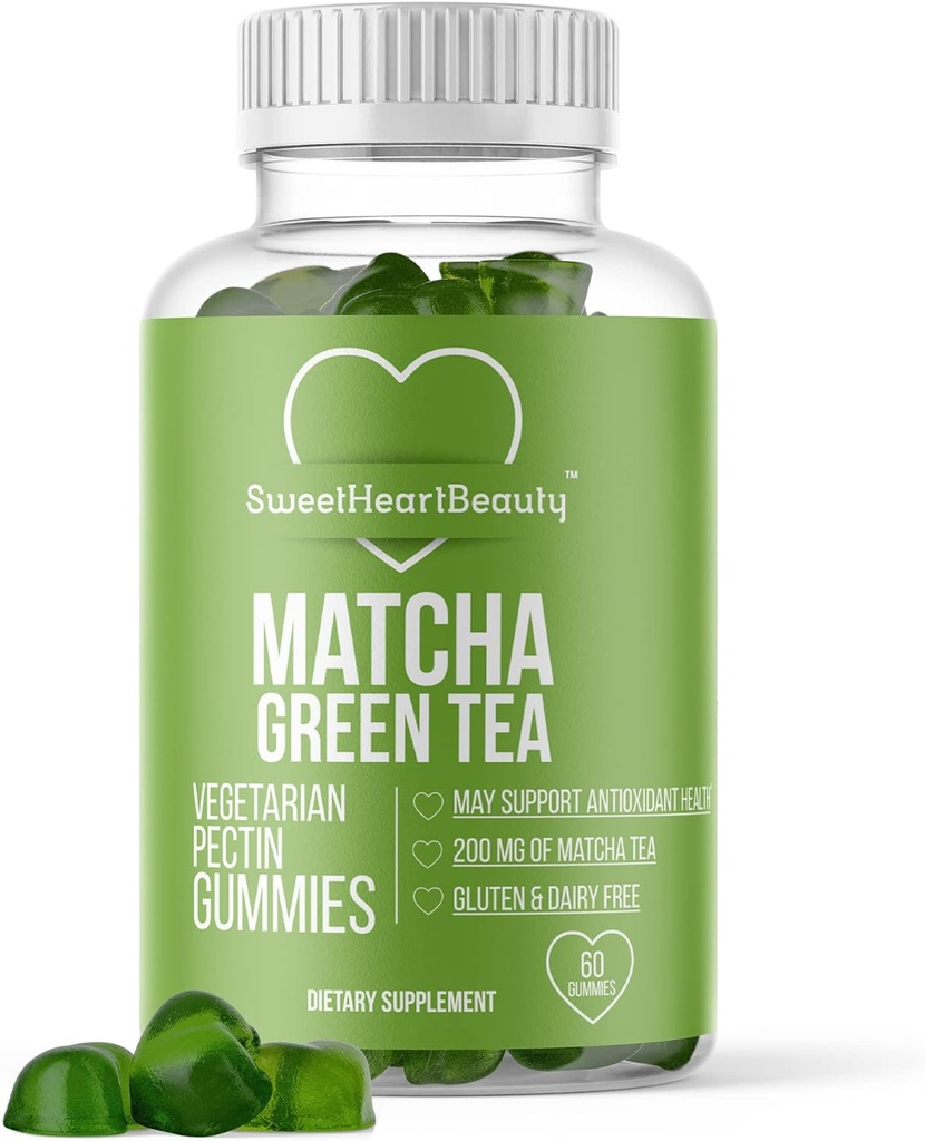 Matcha Grüner Tee Extrakt Gummy Vitamin mit grünen Tee Extrakt von Sweetheart Beauty. Matcha Energy Gummis. Grüner Tee Detox und Sauberkeit. Vegan freundlich, glutenfrei und nicht-GVO. 1 Monat Versorgung.