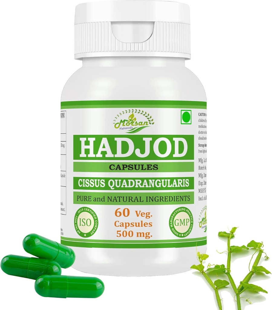 Hadjod (Cissus Quadrangularis) for Optimal Bone and Joint Health | 500 mg per Serving | 60 Vegetarian | Natural Support for Wellness | Non-GMO (1 Bottle of 60)