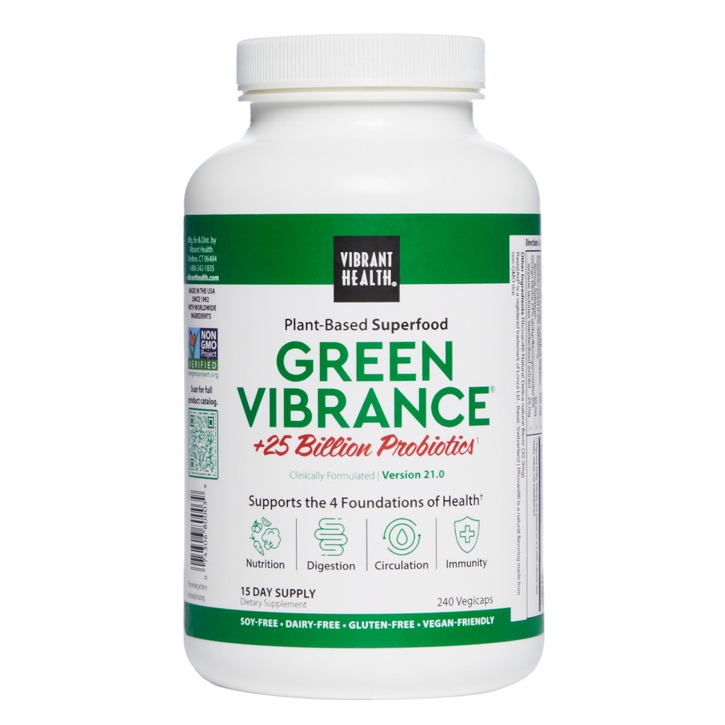 Santé vive, Vibrance verte, pilules vegan Superfood, 240 comtes (paquet de 1)