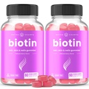NutraChamps sans sucre Gommies de biotine 10000mcg [haute puissance] - Cheveux, peau et ongles sains pour les femmes, les hommes et les enfants - 5000mcg dans chaque Gummy - Vitamines de santé végane - Framboise (2-Pack)