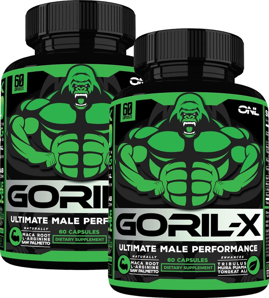 Testosterone Booster Supplement for Men - Goril X Workout Male Enhancing Pills 1000mg - Increase Size, Strength & Energy - with Horny Goat Weed, Tongkat Ali & Tribulus Terrestris - 60 Capsules (2pk)