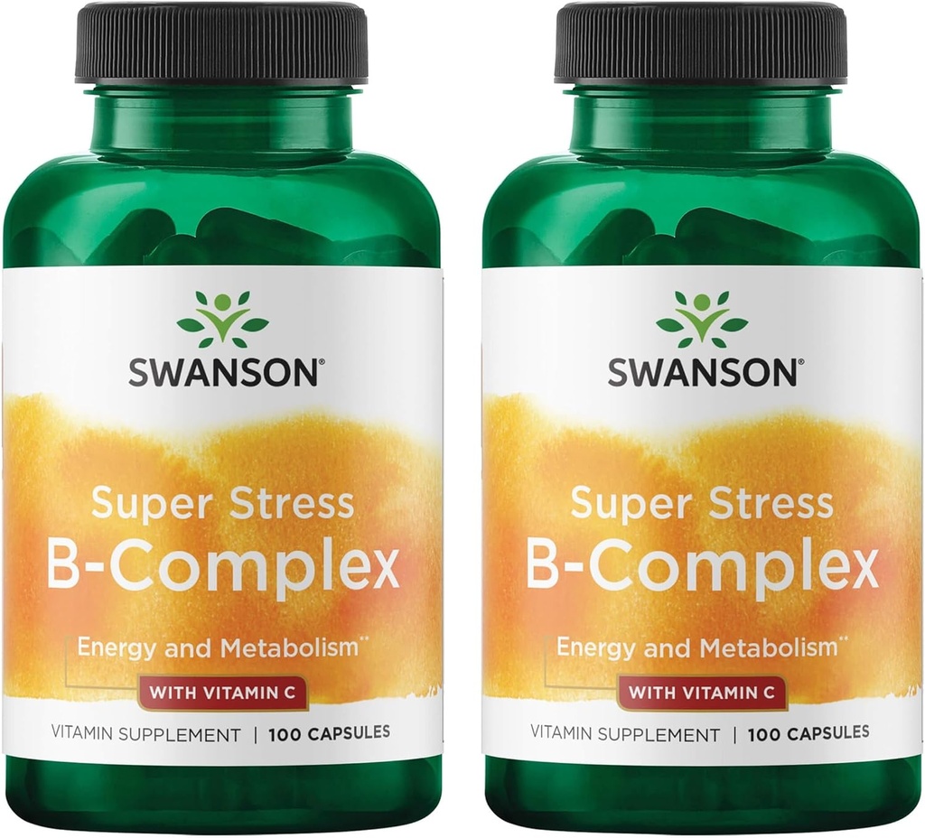 Swanson Vitamin B-Complex w/Vitamin C - Natürliche Ergänzung Förderung Stress-Relief, Energie-Unterstützung und Unterstützung Immungesundheit - Kann Stoffwechsel und Nervöse Gesundheit unterstützen - (100 Kapseln) (2 Packung)