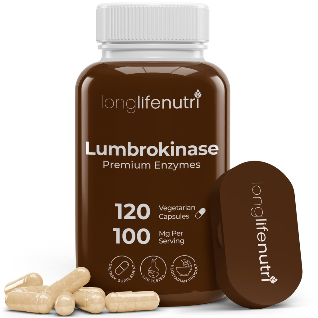 LongLifeNutri Lumbrokinase 100mg – Maximale Aktivität 2,000.000 Einheiten pro Servierung, 120 vegetarische Kapseln, 2-Monats-Versorgung, Natürliche Enzym-Ergänzung für zirkulierende Gesundheit, Lab getestet, Made in USA