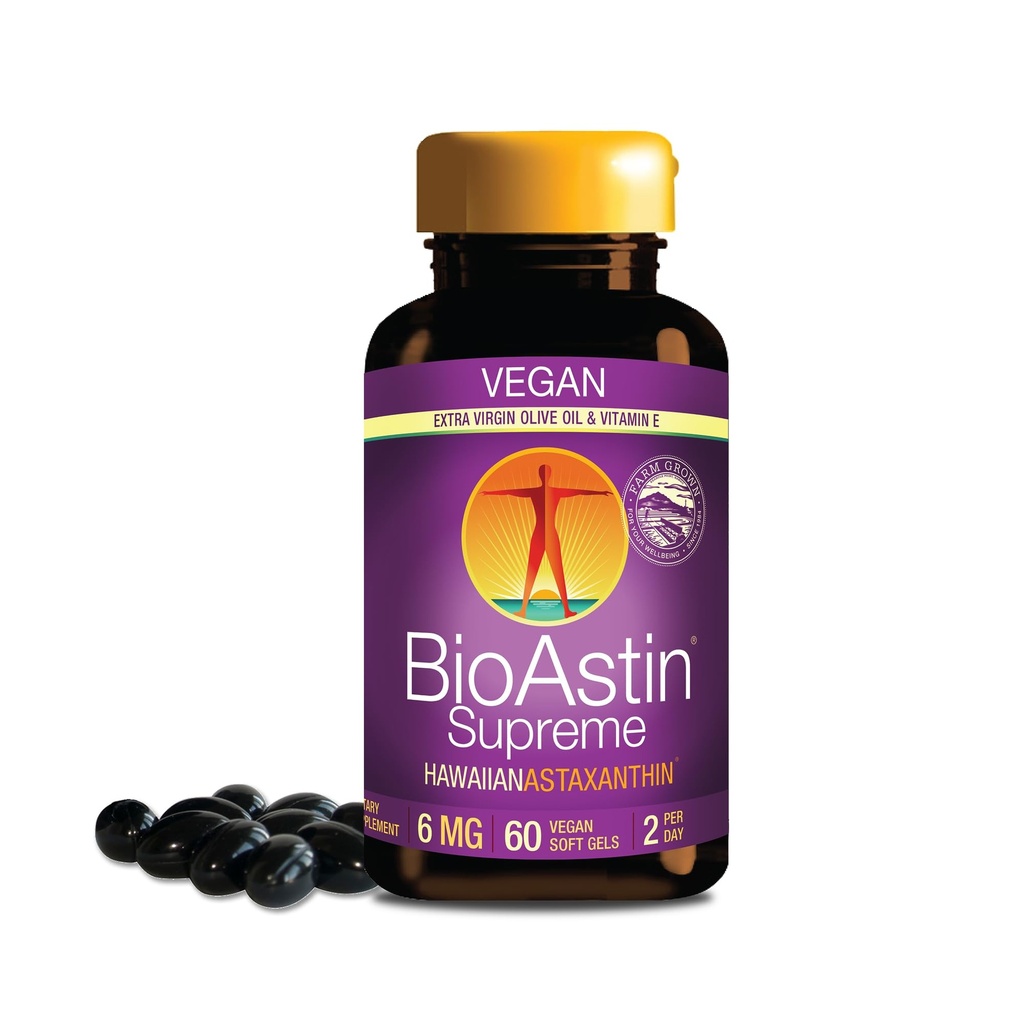 Nutrex Hawaii BioAstin Supreme Hawaiian Astaxanthin - 6mg, 60 Softgels - Farm-Direct Premium Antioxidante Ergänzung für Augen-, Haut-, Gelenk- und Immunsystem Gesundheit* - Blended with Extra Virgin Olive Oil