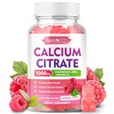 Calciumcitrat-Gummien 1000mg w/Vitamin D3, hohe Absorption Kalzium-Ergänzung für Damen und Herren, Plus Magnesium, Kalium, Zink für Muskel und Immun, Zuckerfrei, Himbeer Geschmack, 60 Zähler