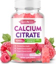 Calciumcitrat-Gummien 1000mg w/Vitamin D3, hohe Absorption Kalzium-Ergänzung für Damen und Herren, Plus Magnesium, Kalium, Zink für Muskel und Immun, Zuckerfrei, Himbeer Geschmack, 60 Zähler