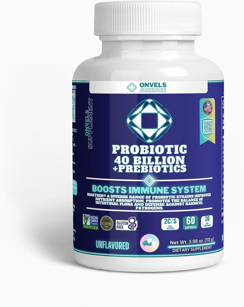 Probiotic 40 Billion + Prebiotics MAKTREK® | Boost Immune Function & Digestive & Gut Health, BOOSTS Immunsystem - unterstützt Okzillierende Verstopfung, Durchfall, Gas & Bloating - für Frauen & Männer