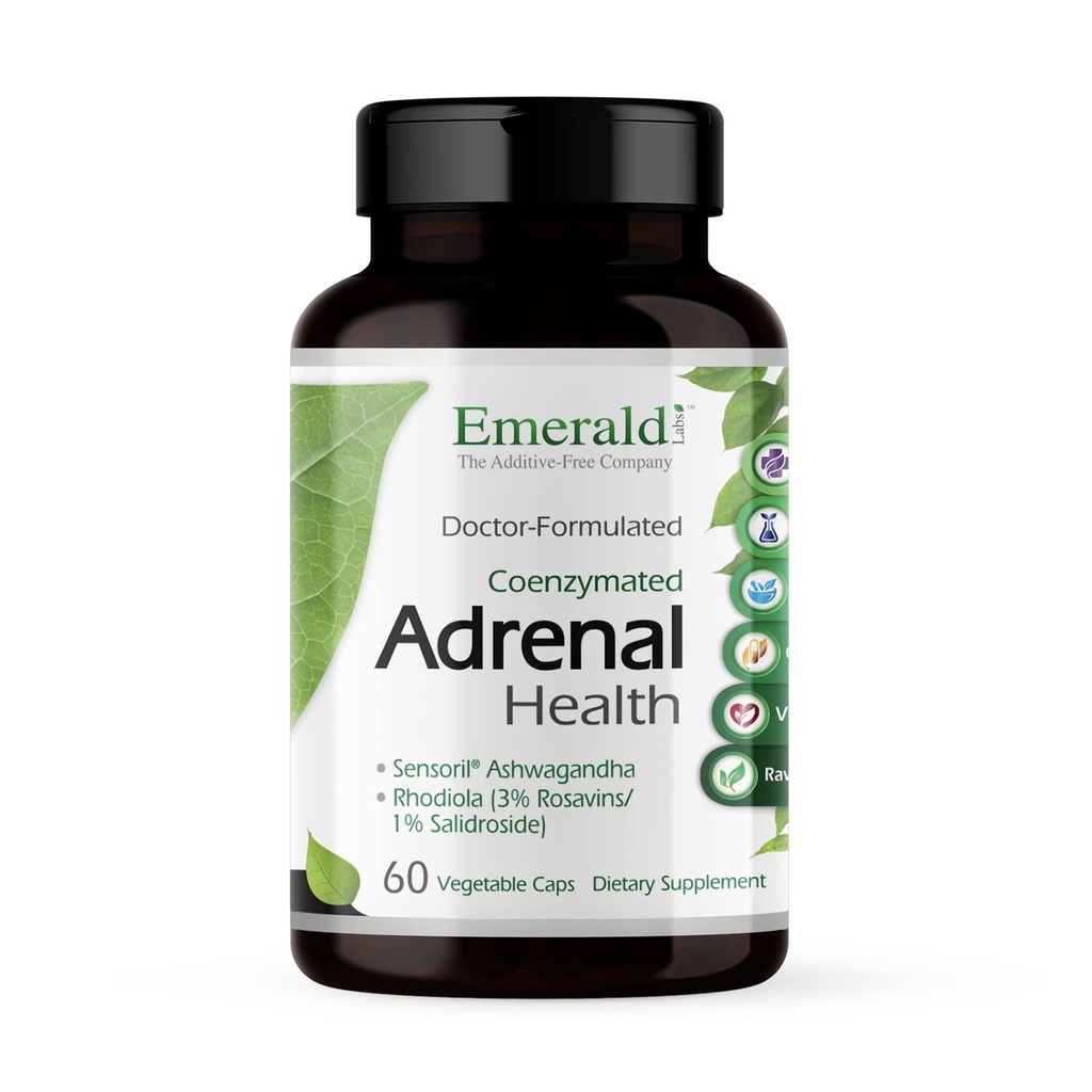 EMERALD LABS Adrenal Health - Stress-Relief, Energie-Unterstützung & Restaurative Schlaf mit Sensoril Ashwagandha, B Vitamine, Rhodiola & More* - Glutenfrei - 60 Gemüsekapseln (30-Tage-Versorgung)