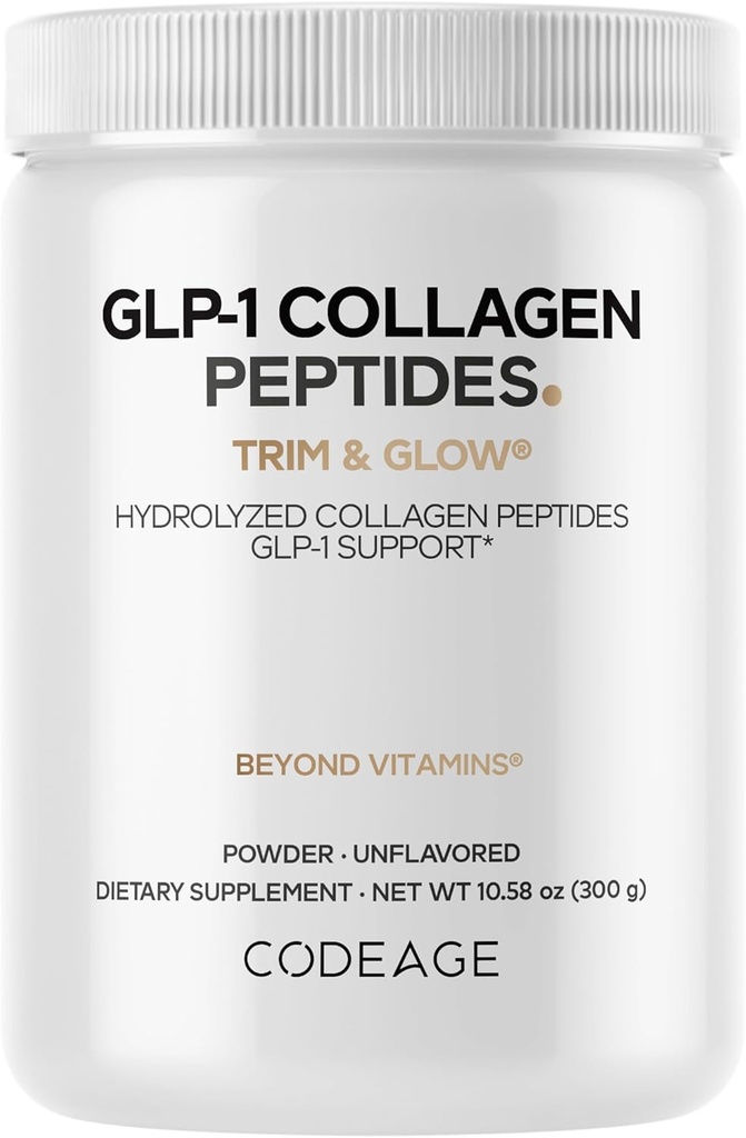 Codeage GLP-1 Collagen Powder Supplement - Nextida GC Collagen Peptide - GLP 1 Unterstützung - hydrolysiert, Grass-Fed, Typ I & III, Unflavored - Non-GMO, Gluten-Free, Dairy-Free - 10.58 Oz