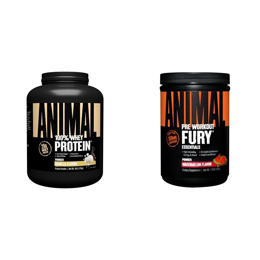 Animal 100% Whey Protéine Poudre Vanille 4lb Bundle Fury pré-entraînement poudre supplément pastèque 16.96oz