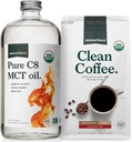 Natural Force Organic Ground Clean Coffee + Organic Pure C8 MCT Oil Bundle – 100% C8 MCT & Mold & Mycotoxin Free Coffee – Non-GMO, Keto, Paleo und Vegan - 10 Oz Bag und 32 Oz Glasflasche