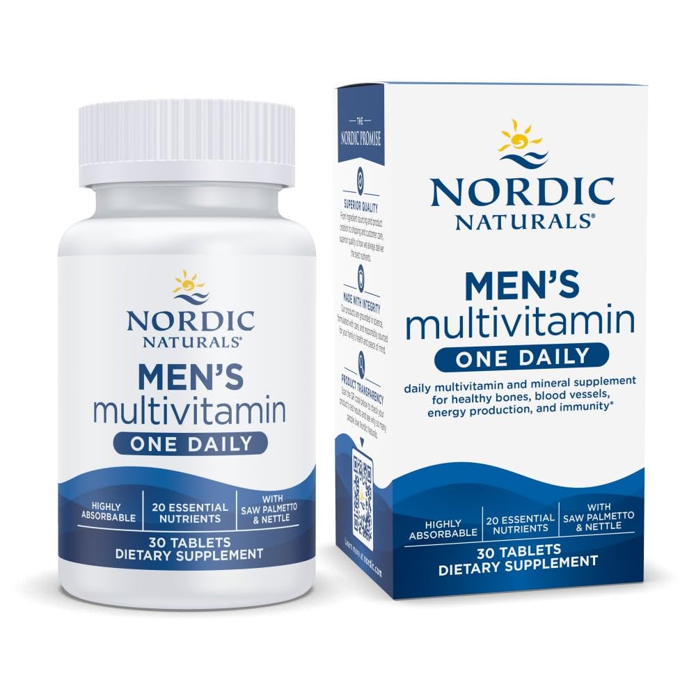 Nordic Naturals Men’s Multivitamin One Daily - Knochen, Energie und Blut-Vessel-Unterstützung - Immunitätsergänzung - 20 essentielle Nährstoffe - 30 Tabletten - 30 Servietten