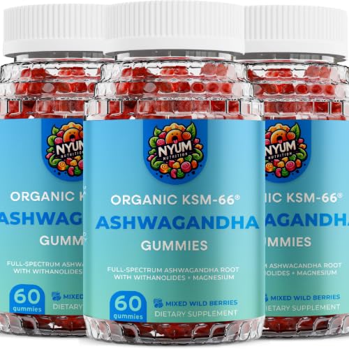 NYUM NutritionTM Organic KSM-66 Ashwagandha Gummies, 3-Pack, gemischte Wildbeeren