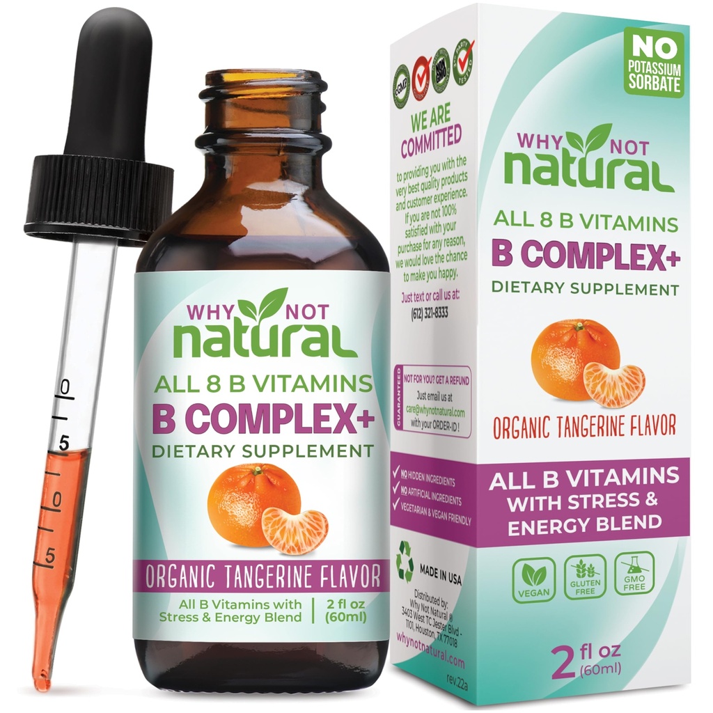 Pourquoi pas les gouttes liquides complexes de vitamine B naturelles - Supplément pour les femmes - Formes véganes et sublinguales B1 B2 B3 B5 B6 Biotine Folate et Choline - Plus Mélange pour le soutien énergétique