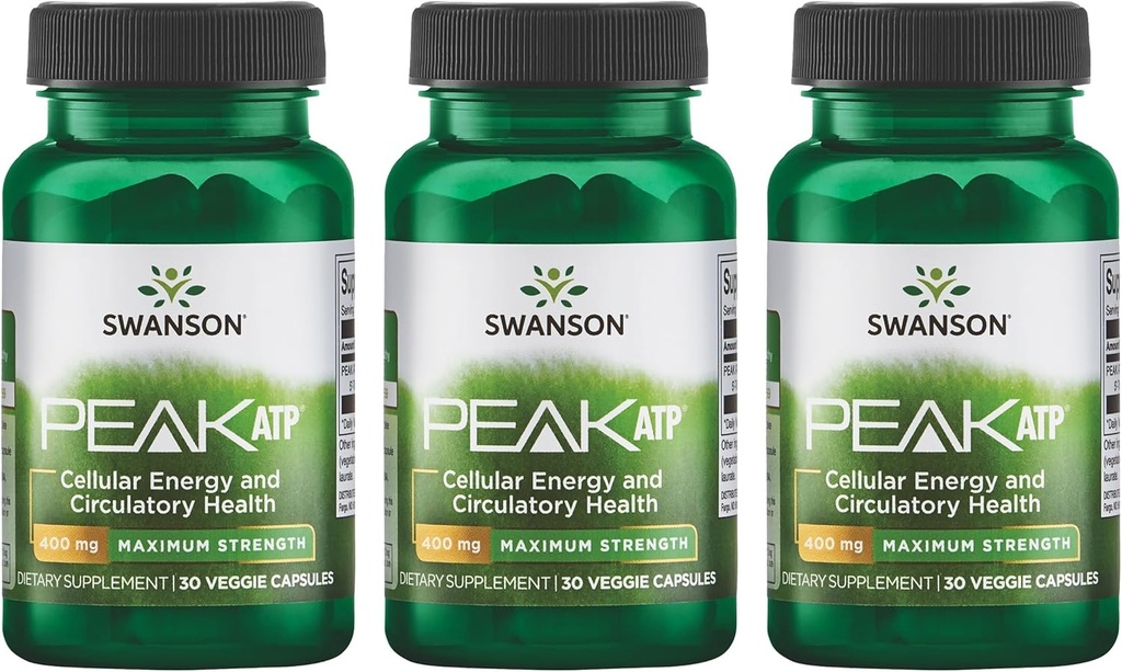 Swanson Maximum Strength Peak ATP-Natural Supplement Förderung Cellular Energy Support-Supports Physical Performance und fördert gesunde Blutfluss-Unterstützung-(30 Veggie Kapseln, 400mg Jeder) 3 Pack