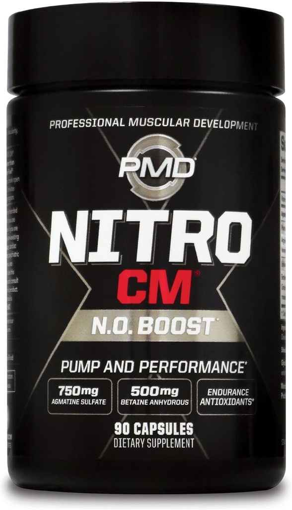 PMD Sports Nitro cm - Nitric Oxid mit Agmatine Pre Workout Supplement - Muskelwachstum Pre Workout mit L Arginine - Endurance Boost für Hardcore Übung, Training und Bodybuilding - 90 Kapseln