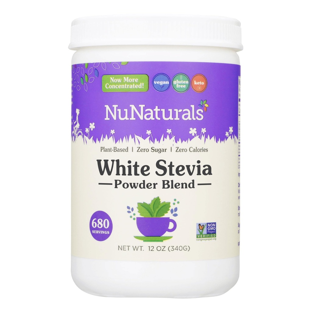 NuNaturals mélange de poudre de Stevia blanc, substitut de sucre à base végétale, édulcorant de calories zéro, 12 oz