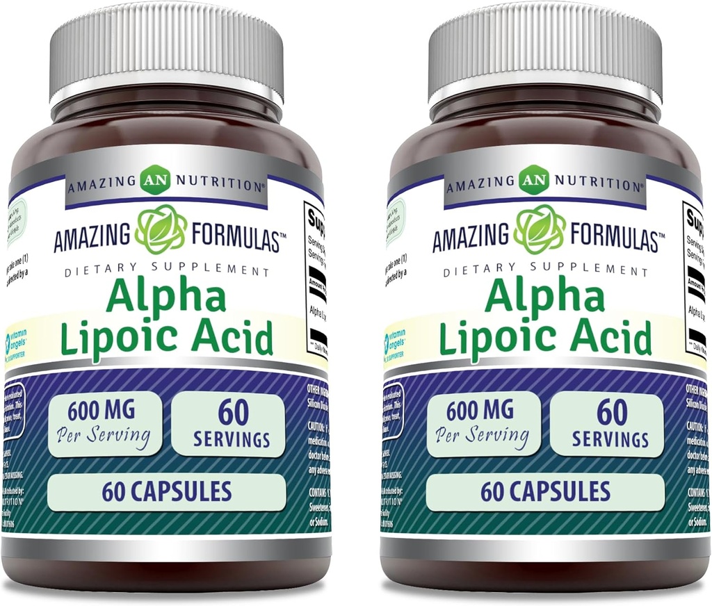 Erstaunliche Formeln Alpha Liponsäure | 600 Mg pro Servierergänzung | Kapseln | Non-GMO | Gluten Free | Made in USA (60 | 2 Pack)