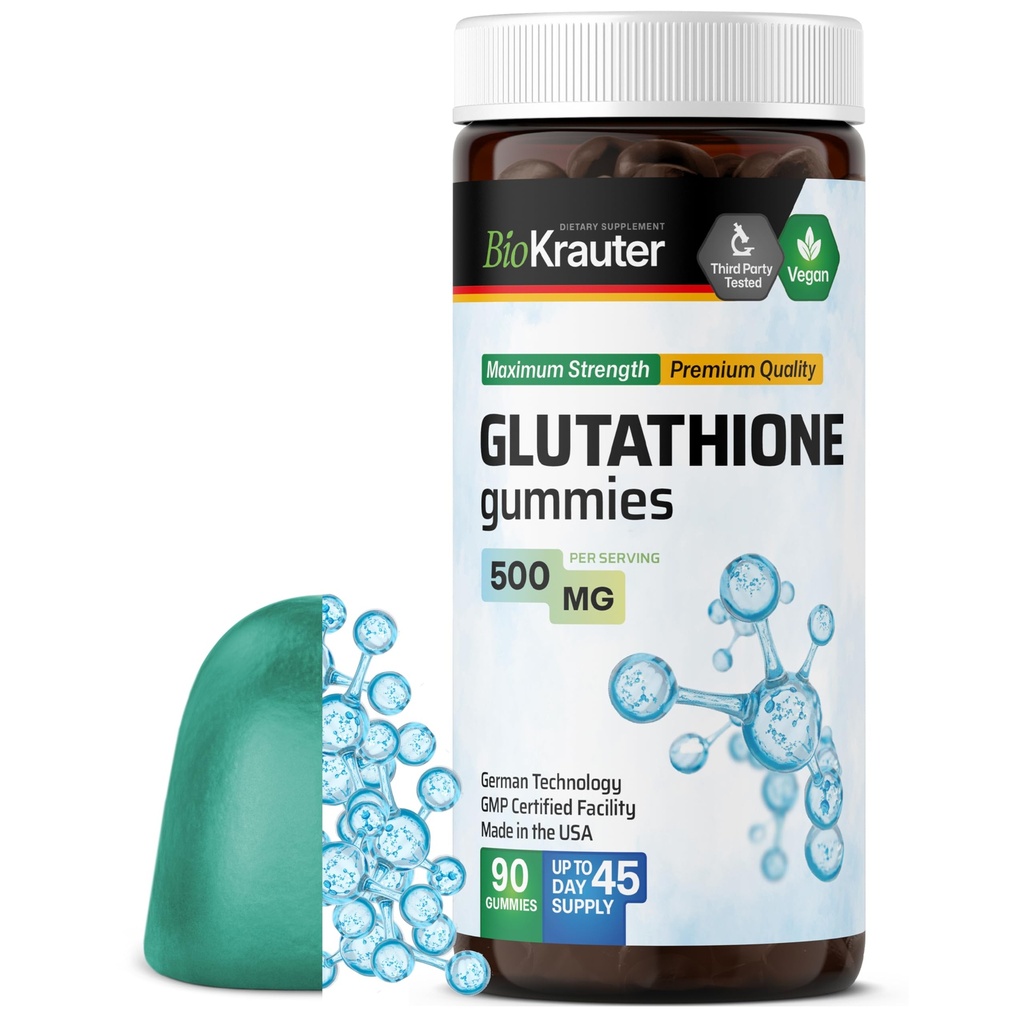 BIO KRAUTER L-Glutathione Gummie - 500 mg - 90 Vegan Chews - Reduzierte Glutathion-Ergänzung - Antioxidans-Ergänzung