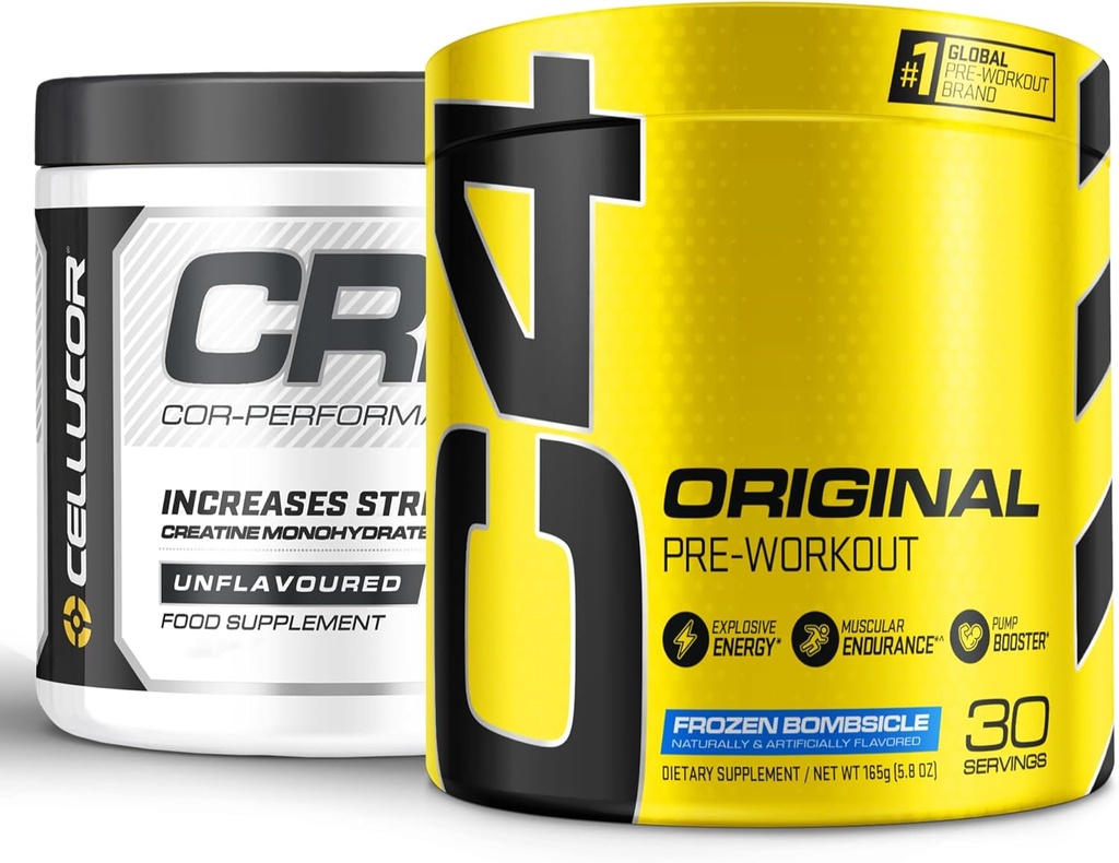 Cellucor Pre Workout & Creatine Bundle, C4 Poudre pré-entraînement originale, Bombes congelées, 30 portions + Cor Performance Poudre de créatine, 72 portions