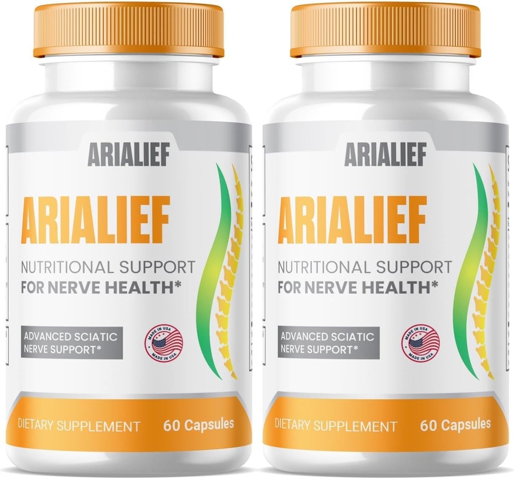 (2 Pack) Arialief Sciatica Capsules de support, Arialief Advanced Formula Sciatica Relief Supplément, Nerve Relief Supplément, Extra Strength Sciatic Nerve Soining Formula Capsules (120 Capsules)