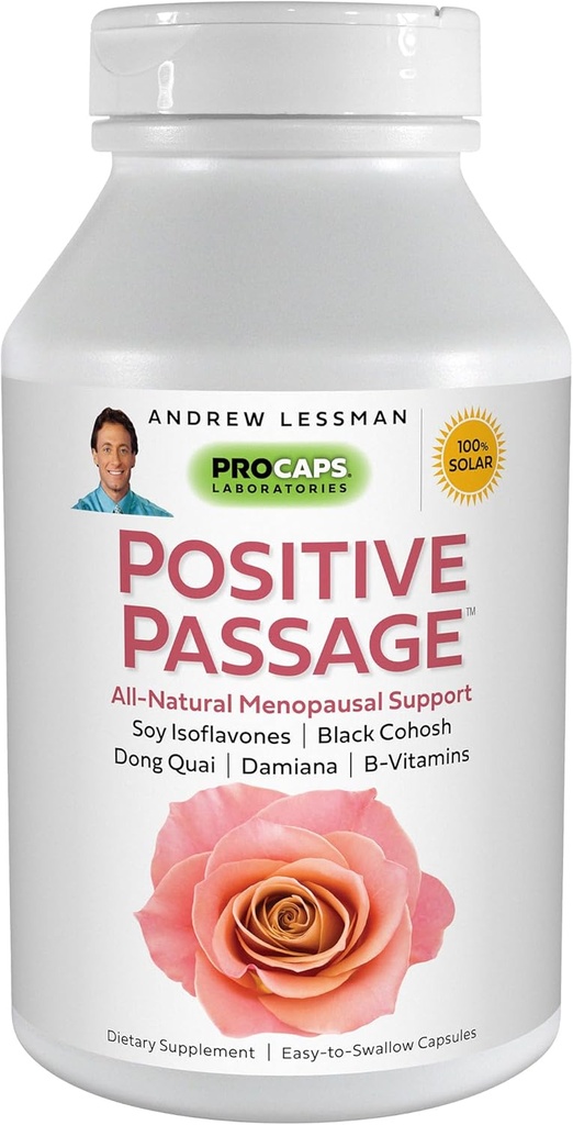 ANDREW LESSMAN Positive Passage 60 Kapseln - Natürliche Menopausal Unterstützung und Balance für Frauen Hormon Levels. mit Soy Isoflavones, Black Cohosh, Dong Quai, Damiana. Keine Zusatzstoffe