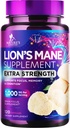 Lions Mane Mushroom Capsules 10.000mg - Lion's Mane Supplement Capsules for Memory and Focus Support, Gehirn, Immune Health Support, Vegan, Bottled in USA, Lions Mane Mushroom Powder Extract, 120 Count