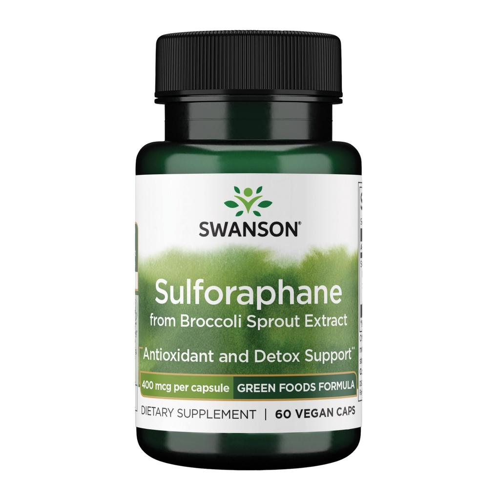Sulforaphane de Swanson - Extrait de sprout de brocoli soutenant la santé cellulaire, IG et hépatique - Supplément naturel normalisé à 0,4 % de sulforaphane - (60 gélules de Veggie, 400 mcg chacune)