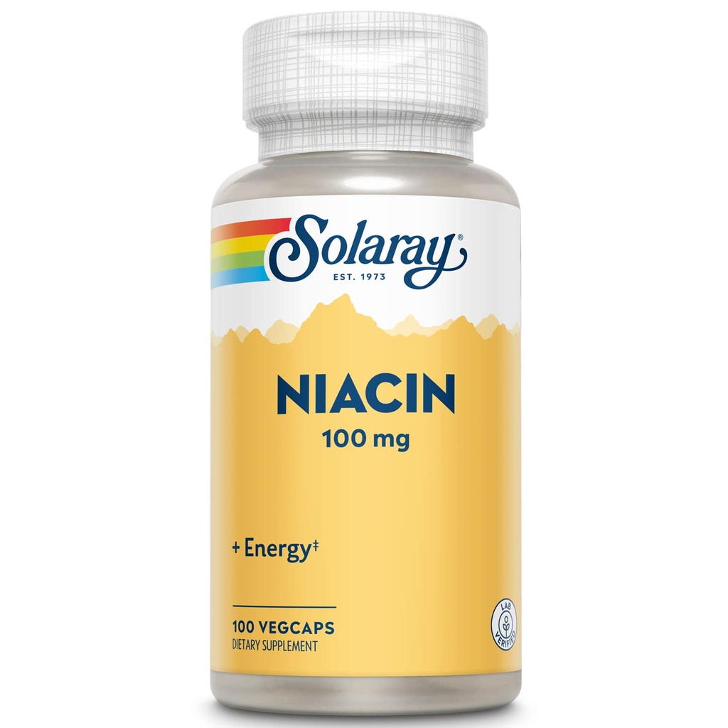 Solaray Niacin 100mg - Vitamin B3 Niacin Supplement für Frauen und Männer, unterstützt die zelluläre Gesundheit, Unterstützung des Nervensystems - 100 Gemüsekapseln