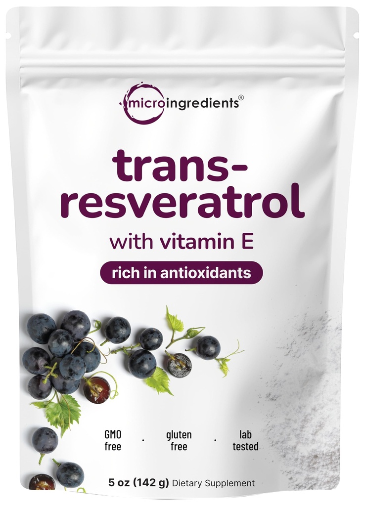 Reines Trans-Resveratrol-Pulver mit Vitamin E, 5 Unze, 2 in 1 Formel, Mikronisiertes Pulver für bessere Absorption, Premium-Resveratrol-Ergänzung, Super Antioxidans