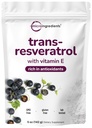 Pure poudre trans-résvératrol avec vitamine E, 5 once, 2 en 1 formule, poudre micronisée pour une meilleure absorption, supplément de resvératrol Premium, super antioxydant