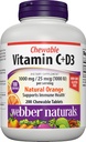 Webber Naturals Vitamin C+D3, 200 Kaubare Orange Tabletten, 1000 mg Vitamin C mit 1000 IU Vitamin D3 Pro Servieren, Knochen, Zähne, Immun- und Antioxidantienunterstützung, GMO, Dairy & Glutenfrei